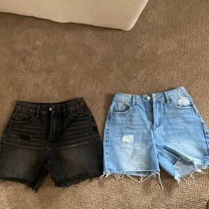 Two pairs of Stylish Women's Denim Shorts - Black and Blue